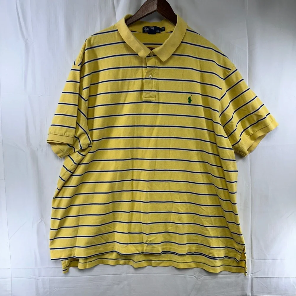 Polo Ralph Lauren Polo Shirt Mens 3XB Yellow Striped Short Sleeve Cotton Pique